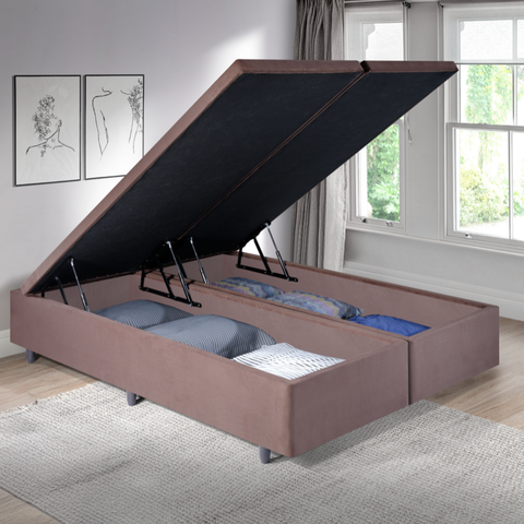 Cama Box Baú Casal Bipartido 138x188x42cm Suede com Pistão a Gás