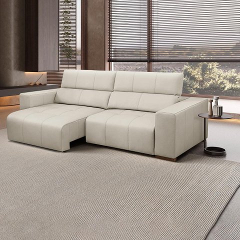 Sofá Decorativo Barbosa 3 Lugares Sala de Estar 230cm Reclinável e Retrátil Couro Off White G88 - Gr
