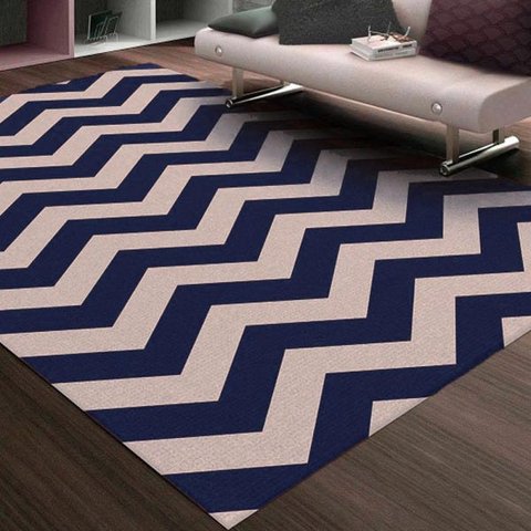 Tapete Chevrom Antiderrapante Sua Casa Moderna 100x140cm Azul Marinho Casa Dona