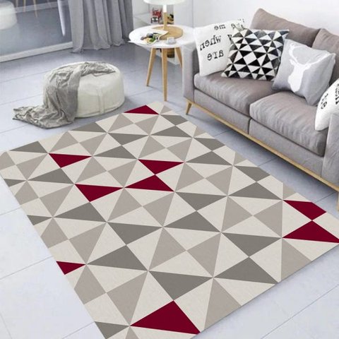 Tapete Sala Standard Geométrico Triângulos Antiderrapante 100x140cm Cinza e Vinho Casa Dona