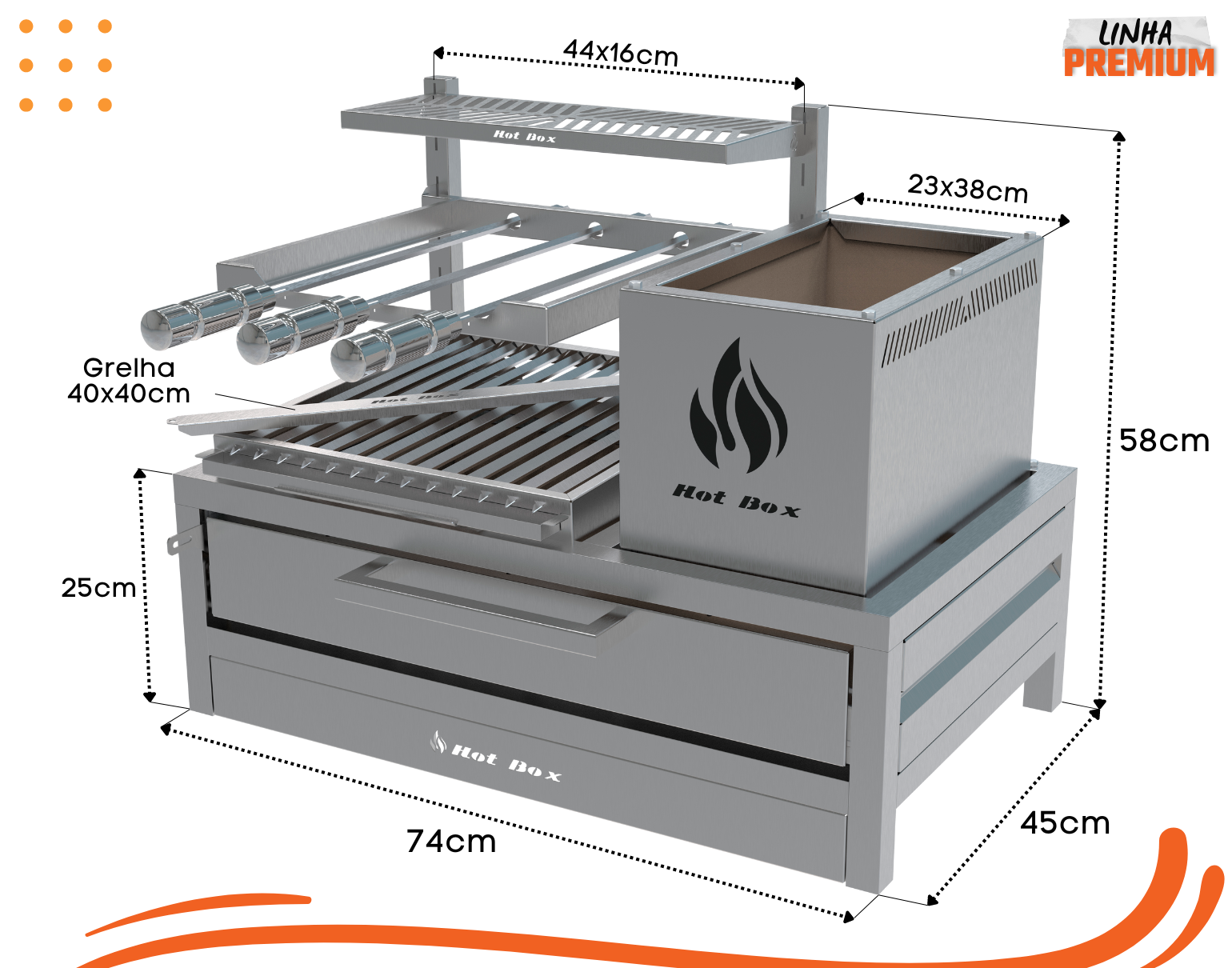 Parrilla para Bancada 74x45 com Grelha Argentina + 3 Espetos - 2