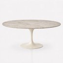 Ver imagem 1 de Mesa de Jantar Saarinen Oval 120x80 cm Tampo Quartzito Taj Mahal e Base Laca Off White
