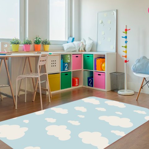 Tapete para Quarto Céu Infantil Antiderrapante 1,00Mx1,40M Azul Casa Dona