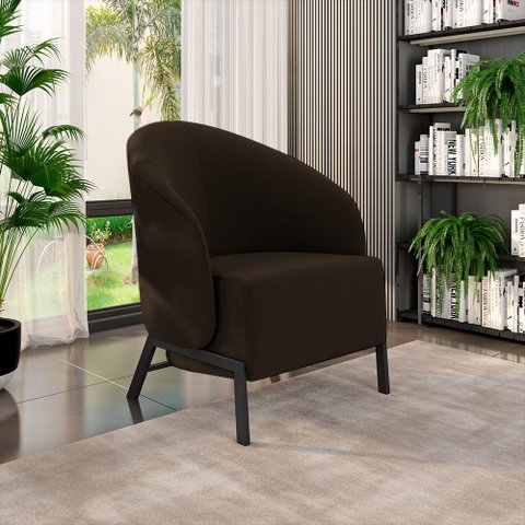 Poltrona Decorativa Sala de Estar Kenya Pés em Ferro Veludo Preto/marrom G33 - Gran Belo