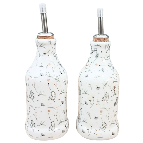 Kit Galheteiro Porcelana Branca Decorada Arabescos:2 Peças
