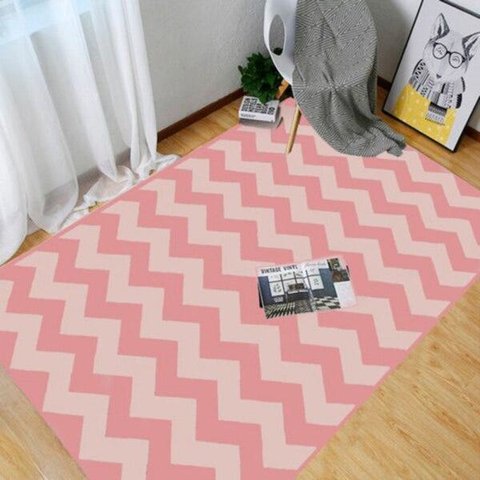 Tapete Sala Quarto ou Escritório Chevron Aintederrapante 1,4 x 2,0 M Rosa e Bege Moderno Casa Dona
