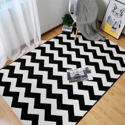 Tapete Sala Quarto ou Escritório Chevron Aintederrapante 1,4 x 2,0 M Preto Branco Moderno Casa Dona