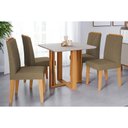 Ver imagem 1 de Conjunto Mesa de Cozinha Flora Tampo Madeirado com Vidro 95x95cm e 4 Cadeiras Nicole Nature Suede