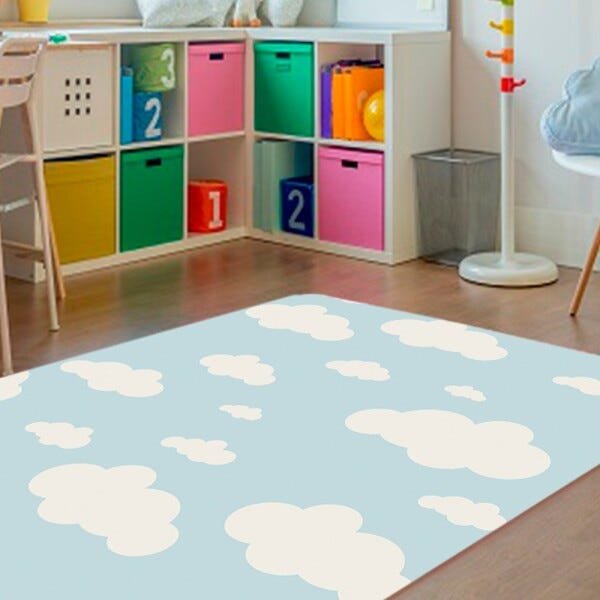 Tapete Infantil Estampa Nuvens Antiderrapante e Antialérgico 1,0 x 1,4 Metros Azul Casa Dona - 4