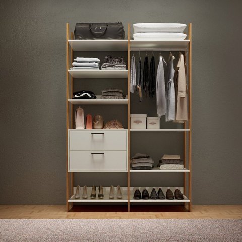 Guarda Roupa Closet Industrial Modulado 2 Peças 145,4cm 100% MDF Branco/Freijó/Off White
