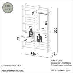 Módulo para Closet Cabideiro 220cm Tw403 - 3