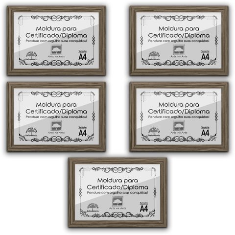 Kit 5 Certificados Diplomas A4 com Tela de Acetato e MDF - Moldura Madeira