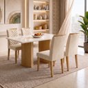 Ver imagem 1 de Conjunto Sala de Jantar 4 Lugares Retangular Tampo Vidro MDF 120x80cm Mesa Isla e Cadeiras Carol