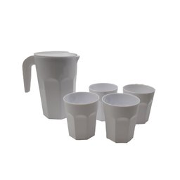Kit Suco 1 Jarra de 1,5 litros com 4 Copos de 400 ml Cozinha Dehaus Branco Opaco Dhause - 1