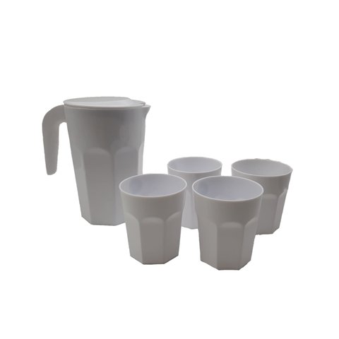 Kit Suco 1 Jarra de 1,5 Litros com 4 Copos de 400 Ml Cozinha Dehaus Branco Opaco Dhause