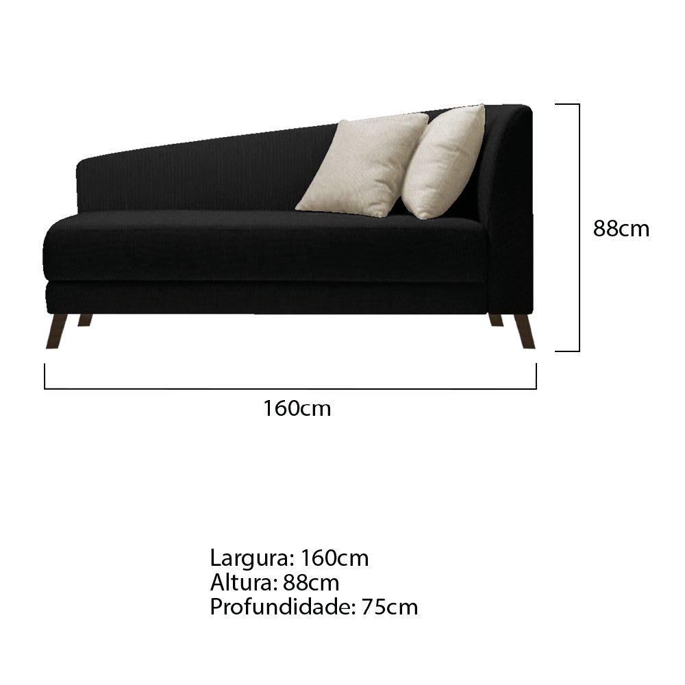 Recamier Heitor 160cm com Almofada Lado Esquerdo Suede - ADJ Decor - Preto/Bege - 2