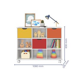 Nicho Organizador com 3 gavetas color e rodízios - Qmovi - 2