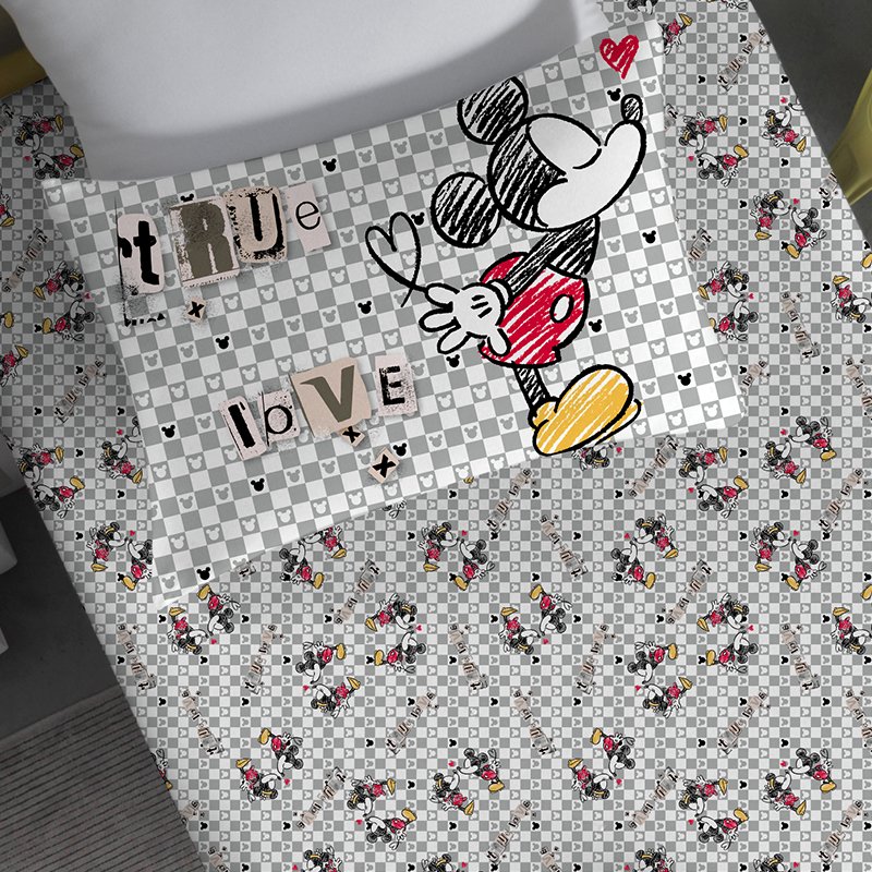 Jogo de Cama Portallar Solteiro Malha Mista Mickey True Love Disney 2 Pçs Cinza - 2