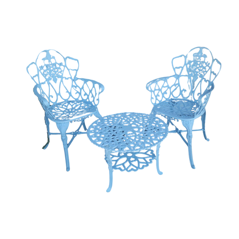 Conjunto de Mesa para Jardim Floral com 2 Poltronas e Mesa Baixa em Alumínio Fundido Unifer Móveis