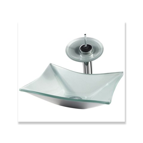 Cuba de Vidro 39cm + Torneira Cascata + Valvula - Kit Prata