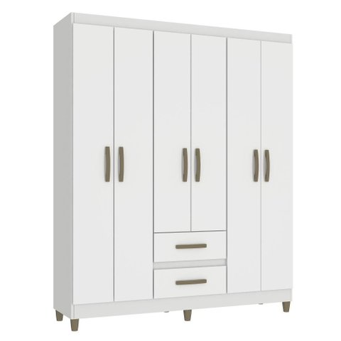 Guarda Roupa Casal 6 Portas 2 Gavetas Coimbra 140cm Rp1620 Cor Branco - Fellicci Móveis