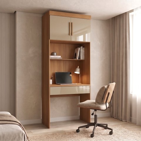 Escrivaninha Modular com 1 Gaveta 100% MDF Smart Marrom/Cinamomo/Cappucino