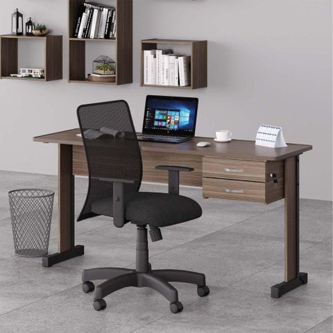 Mesa para Escritório Retangular Lumela 2 Gavetas MDP 120cm Marrom Plata Móveis