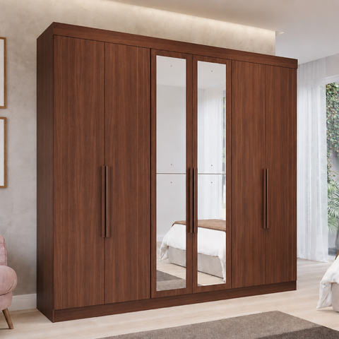 Guarda-Roupa Casal Maite 6 Portas 6 Gavetas com Espelhos e Pés MDF Pm Home