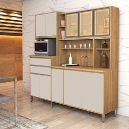 Armário Gabi Cozinha Completa Compacta Mdf Vidro Reflecta:off White - 2