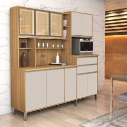 Armário Gabi Cozinha Completa Compacta Mdf Vidro Reflecta:off White - 4