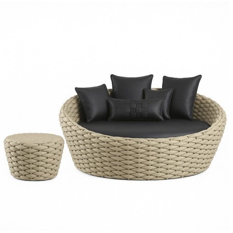 Chaise e Puff Monique em Trico Náutico Alumínio para Edícula, Piscina Trama Original