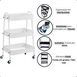 Carrinho Organizador Multiuso 3 Prateleiras Metal Rodinhas - 3