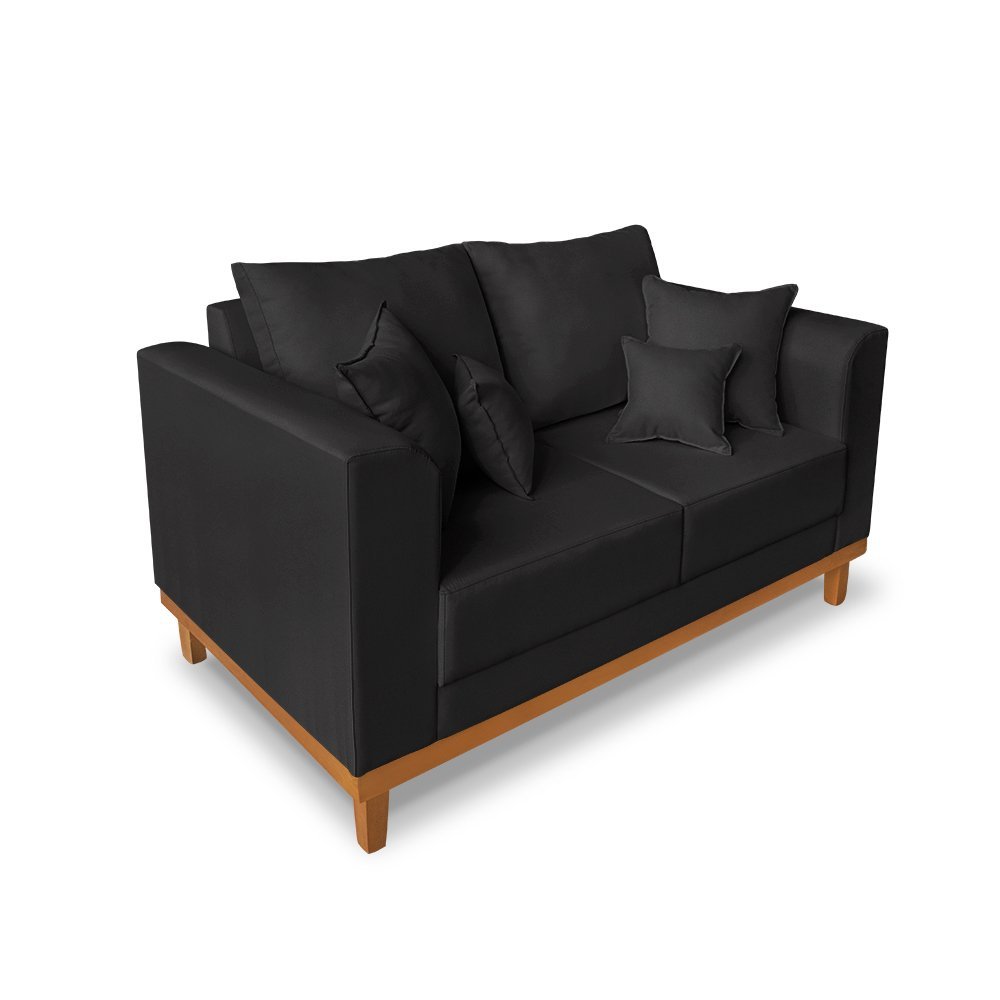 Sofá Rustico Viena 02 Lugares Para Recepção Suede Preto - Madeira Prima Deccor - 3