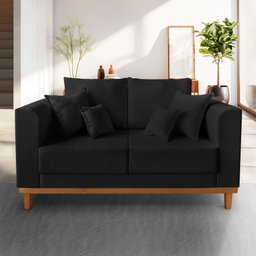 Sofá Rustico Viena 02 Lugares para Recepção Suede Preto - Madeira Prima Deccor - 1