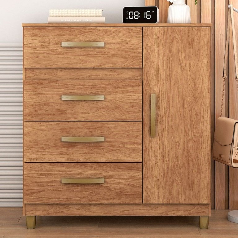 Cômoda Leme 1 Porta 4 Gavetas Mel - Fellicci Cômoda Leme 1 Porta 4 Gavetas Mel - Fellicci