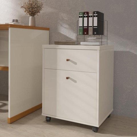 Gaveteiro Multiuso com 2 Gavetas para Escritório Verbena - Off White e Naturale