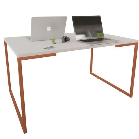 Mesa Escritório Base Metal Bronze Tampo Branco 120 Cm