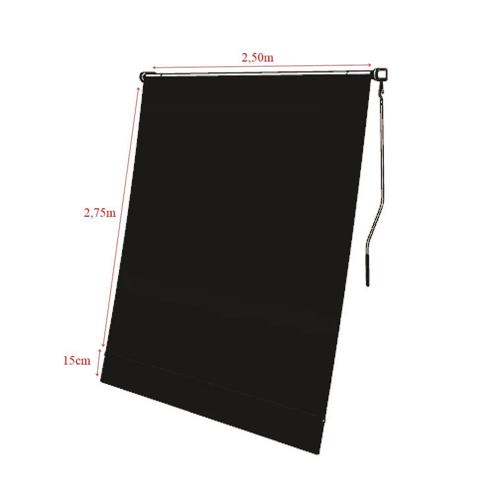Toldo Cortina Retratil Preto - 2,50m x 2,75m - Kit Completo - 4
