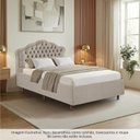 Ver imagem 3 de Kit Cama Box Casal + Cabeceira Estofada em Madeira Maciça Curva Provençal com Capitonê Bege/Linho