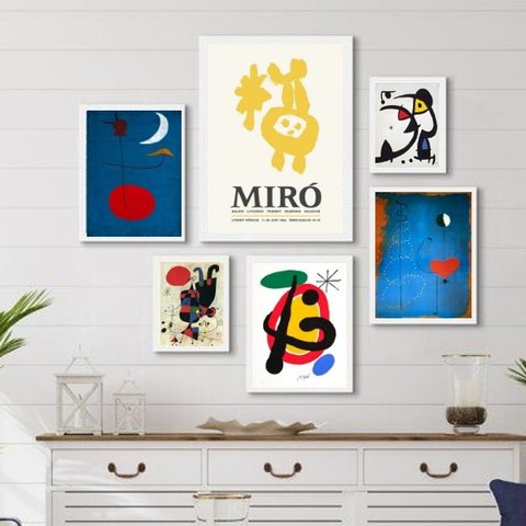 Kit Composição 6 Quadros Obras Miró:madeira Branca
