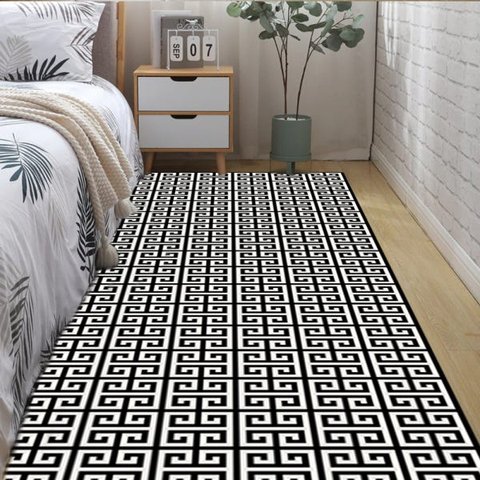Tapete Sala Geométrico Romano Antiderrapante 140x200cm Preto e Branco Casa Dona