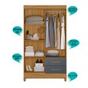 Ver imagem 3 de Guarda Roupa Solteiro 4 Portas 2 Gavetas Chile - Freijo / Cinza