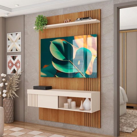 Painel Pequeno para Tv até 45 Polegadas 119cm Freijó Off White Jade Caemmum