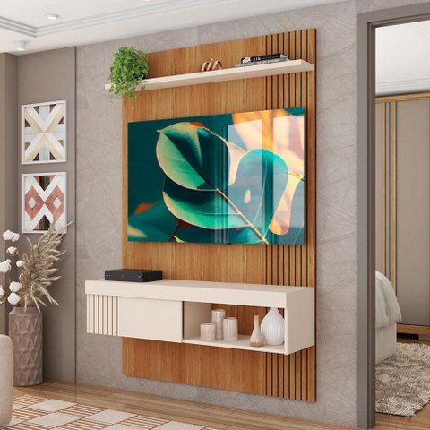 Painel Pequeno para TV até 45 Polegadas 119cm Freijó Off White Jade Caemmum
