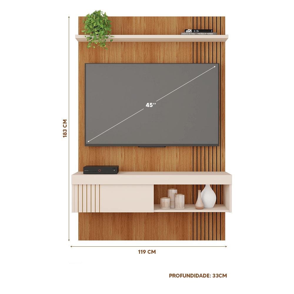 Painel Pequeno para Tv até 45 Polegadas 119cm Freijó Off White Jade Caemmum - 4