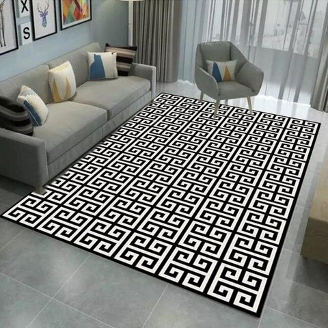 Tapete Sala Geométrico Maze Antiderrapante 100x140cm Preto e Branco Casa Dona