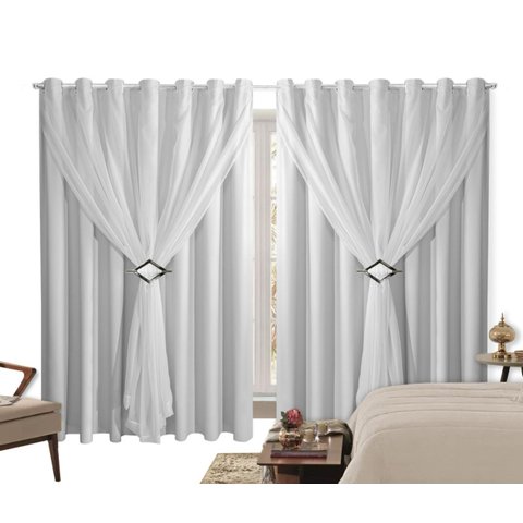 Cortina Blackout PVC 3,00m X 2,80m Com Voil Branco
