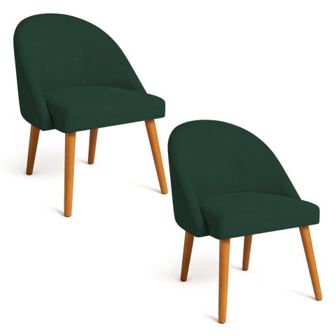 Kit 02 Cadeiras Poltrona de Jantar Luna Suede Verde Pés Palito Castanho