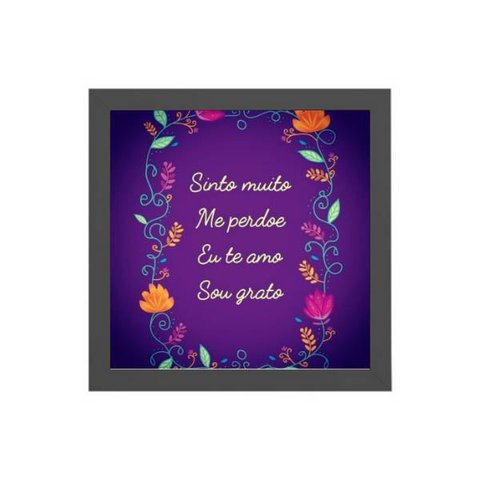 Quadro Quadrado Hooponopono 20x20cm:Madeira branca