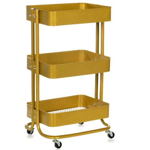 Carrinho Organizador Multiuso Anm6077 Anima Office 3 Cestos Fixos em Aço Gold
